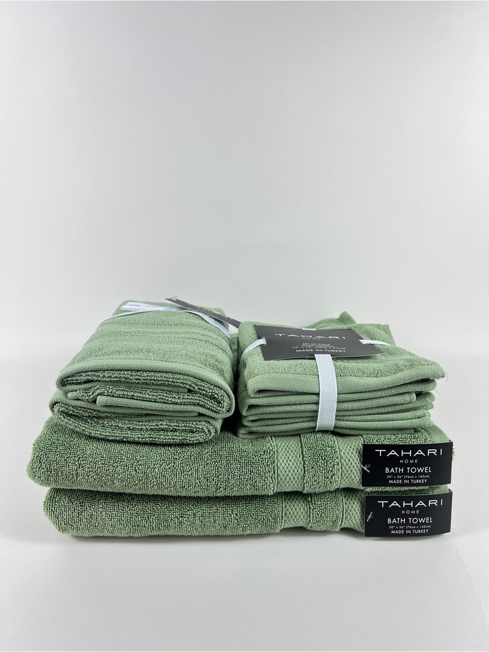 Tahari Home Bath Towels Green Made in Turkey Soft 100% Cotton 8 Pc NEW